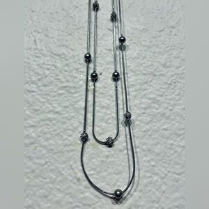 Vintage Long Silver-tone Double Strand Beaded Necklace